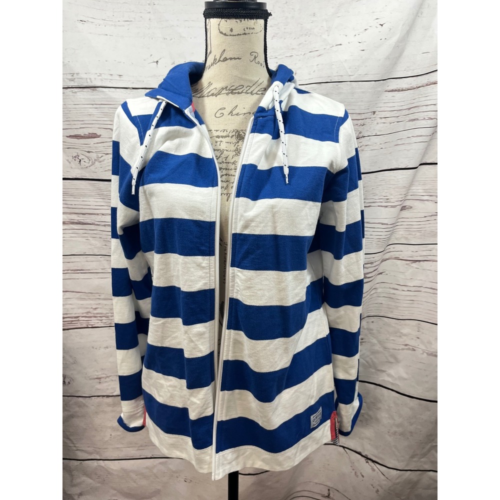 Orvis Womens French Terry Full Zip Hoodie Blue White Striped 2TZJ-0551 Small NEW